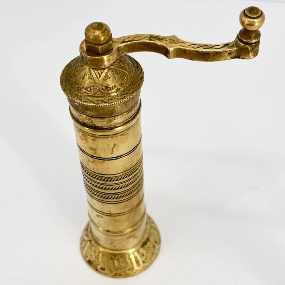 Brass Turkish-Style Hand Crank Coffee Pepper Spice Grinder 7 Inch
